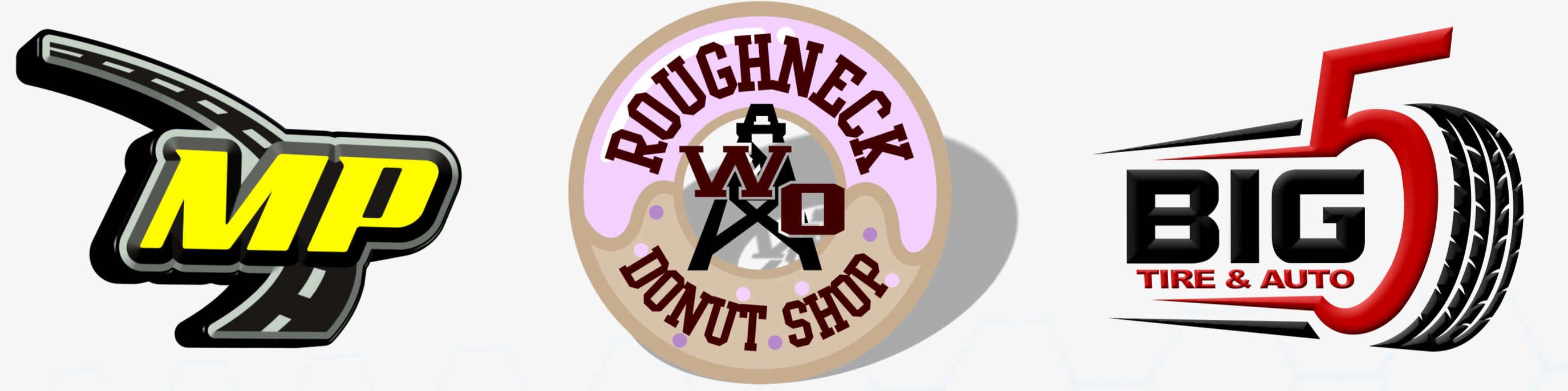 Logo design examples — MP motocross, Roughneck Donut Shop, Big 5 Tire and Auto